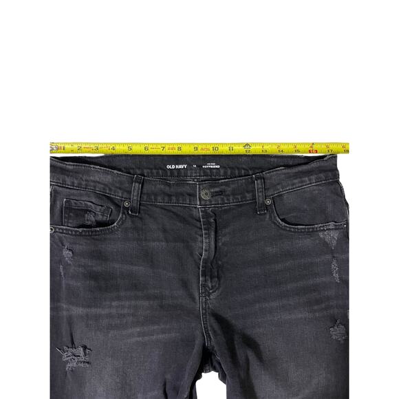 Old Navy Mid-Rise Boyfriend Jeans Size 12 Black Distressed Raw Hem - Picture 3 of 7